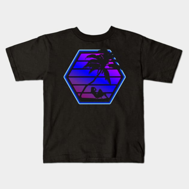 Synthwave Retro Beachside Silhouette Design Kids T-Shirt by Brobocop